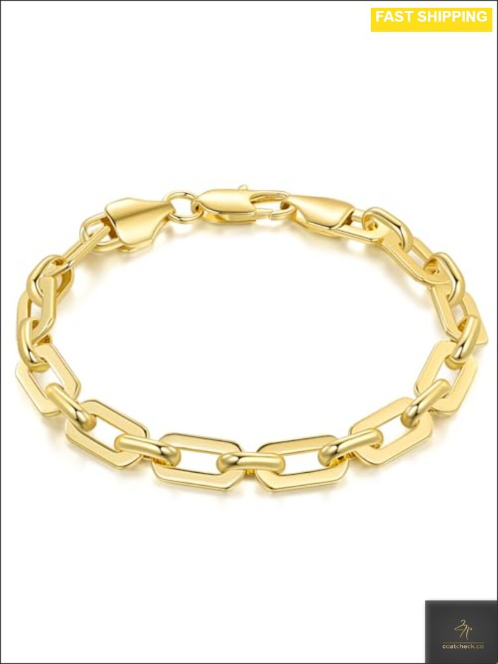 14k Gold Plated Paperclip Chain Bracelet Women Non Tarnish Lobster Clasp
